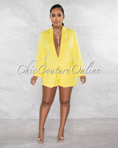 *Nichelle Yellow Buttoned Long Blazer & Shorts Set