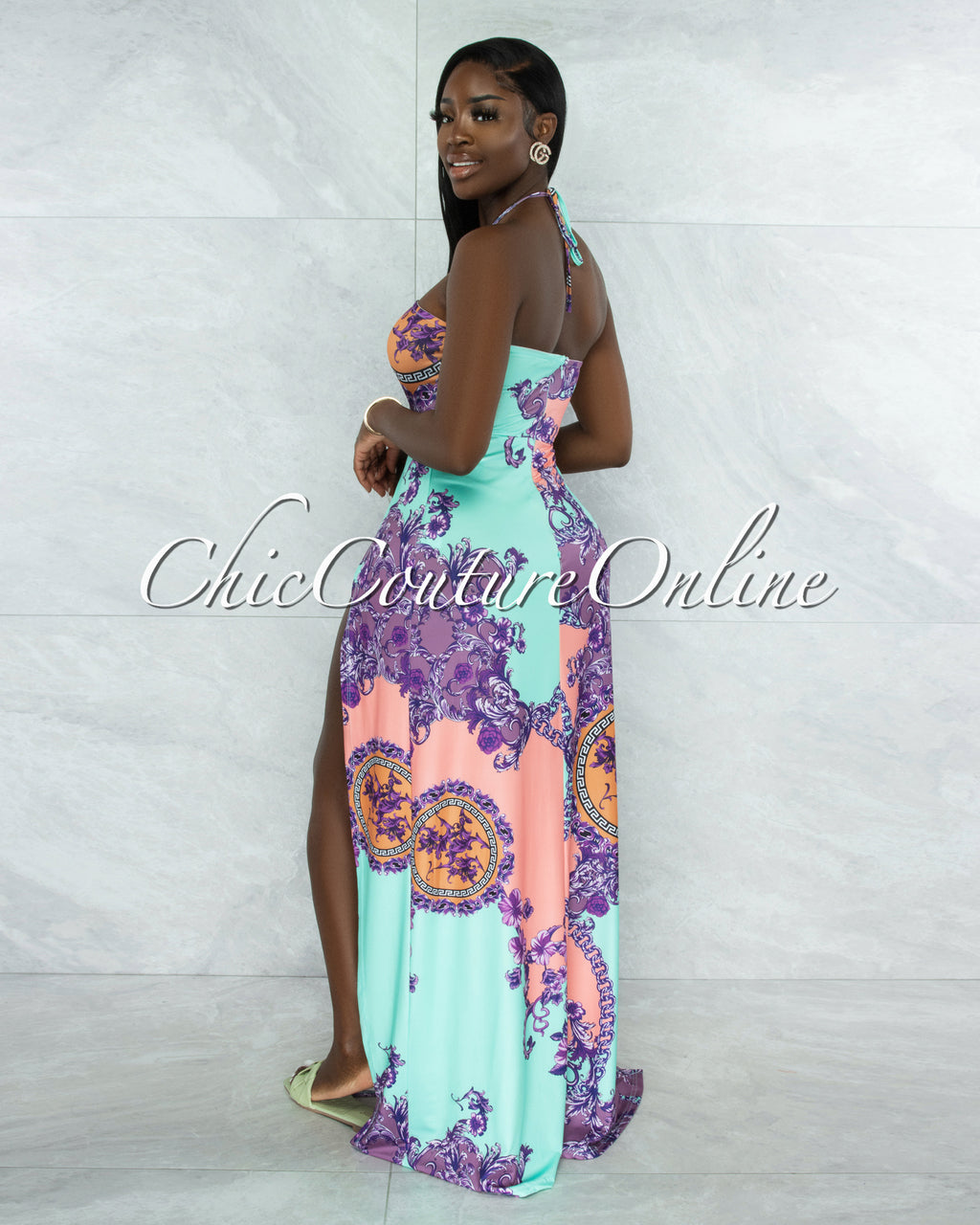 *Isidore Mint Purple O-Ring Double Slit Bodysuit Maxi Dress