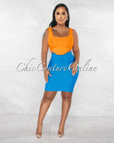 *Norman Orange Crop Top & Blue Skirt Bandage Set