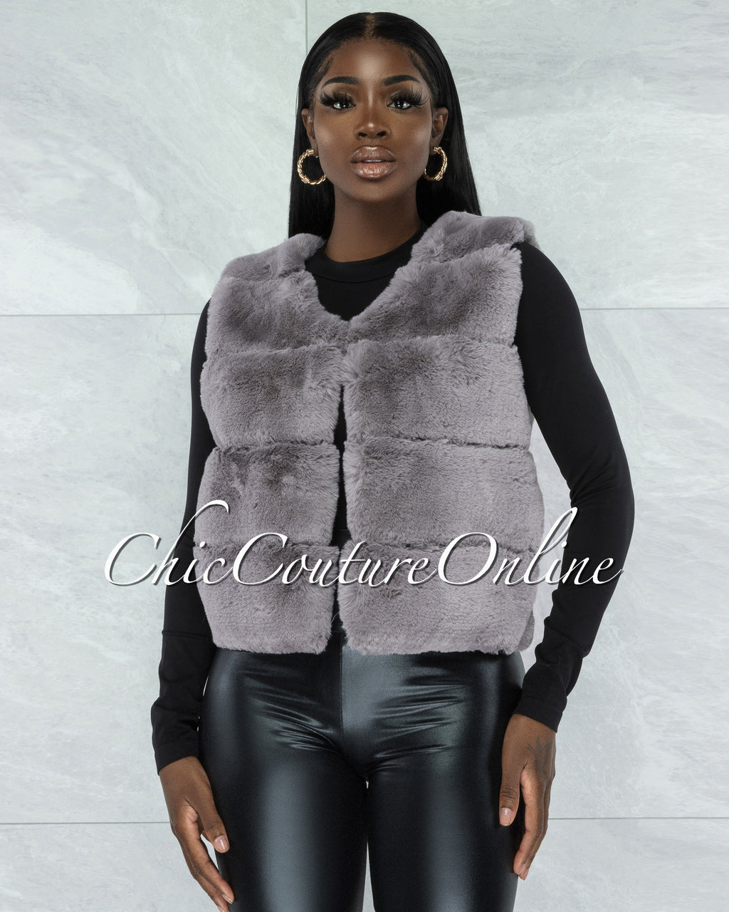 *Ventana Grey Faux Fur Vest