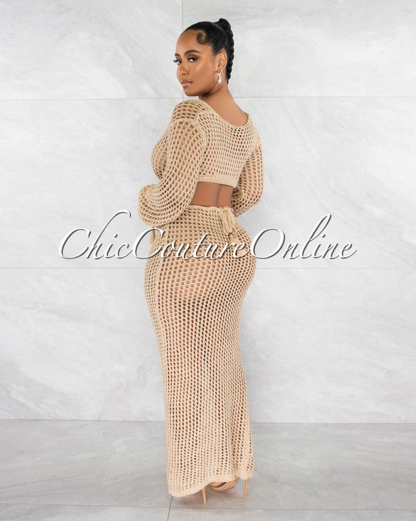 *Rhonda Nude "O" Ring Crochet Cut-Out Cover-Up Maxi Dress