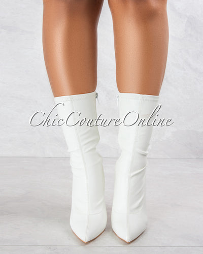 Davinah White Faux Leather Booties