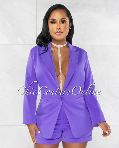 *Nichelle Purple Buttoned Long Blazer & Shorts Set