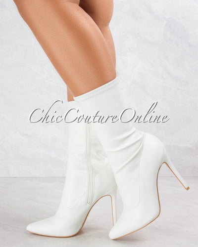 Davinah White Faux Leather Booties