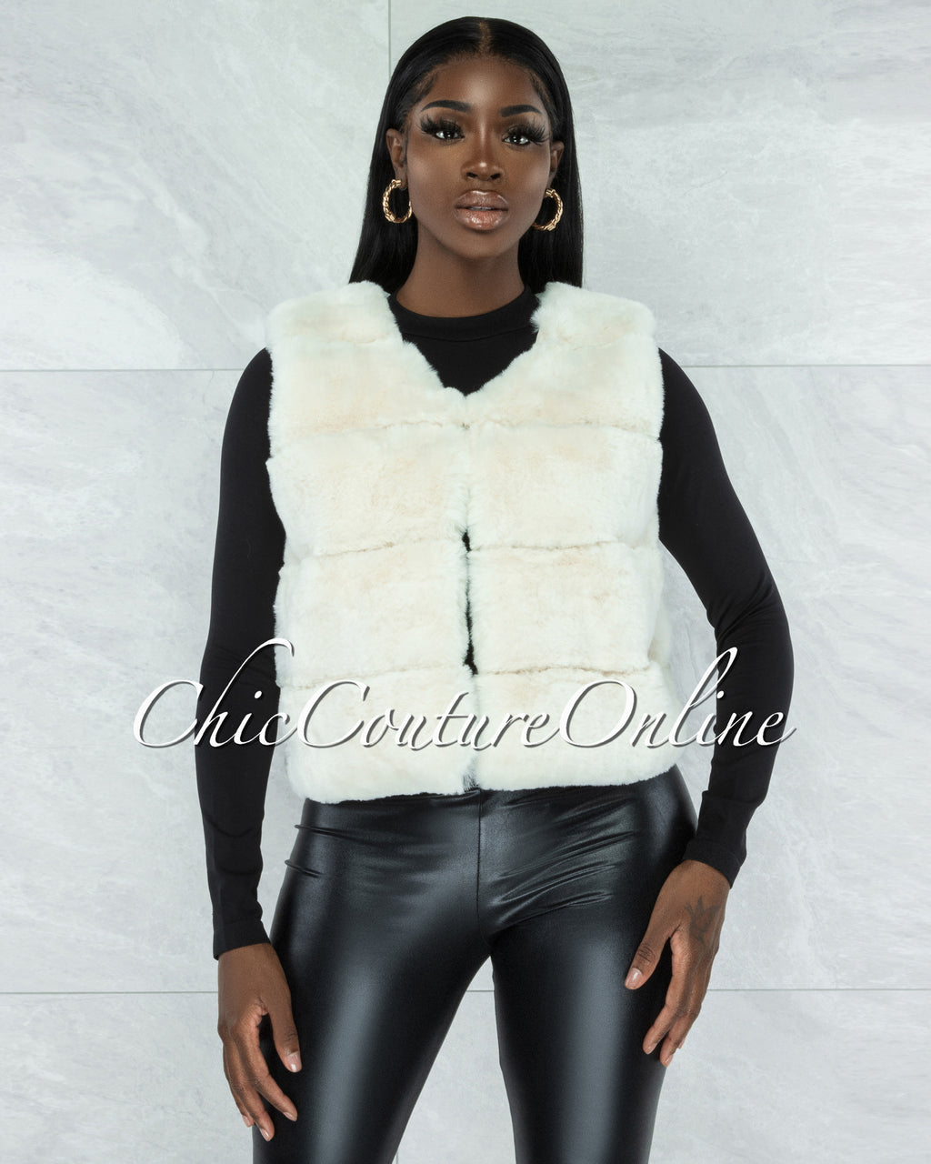 *Ventana Ivory Faux Fur Short Vest