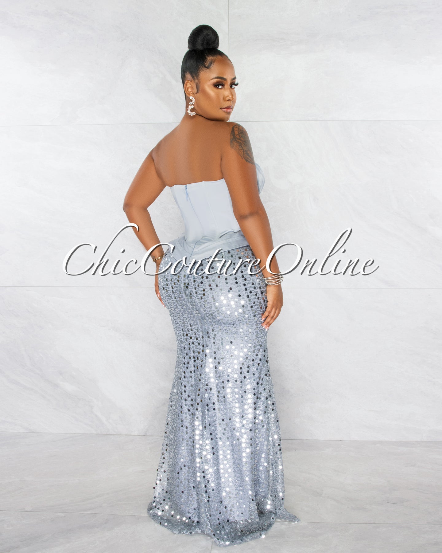 *Olesia Silver Sequins Bottom Strapless Maxi Dress – Chic Couture Online