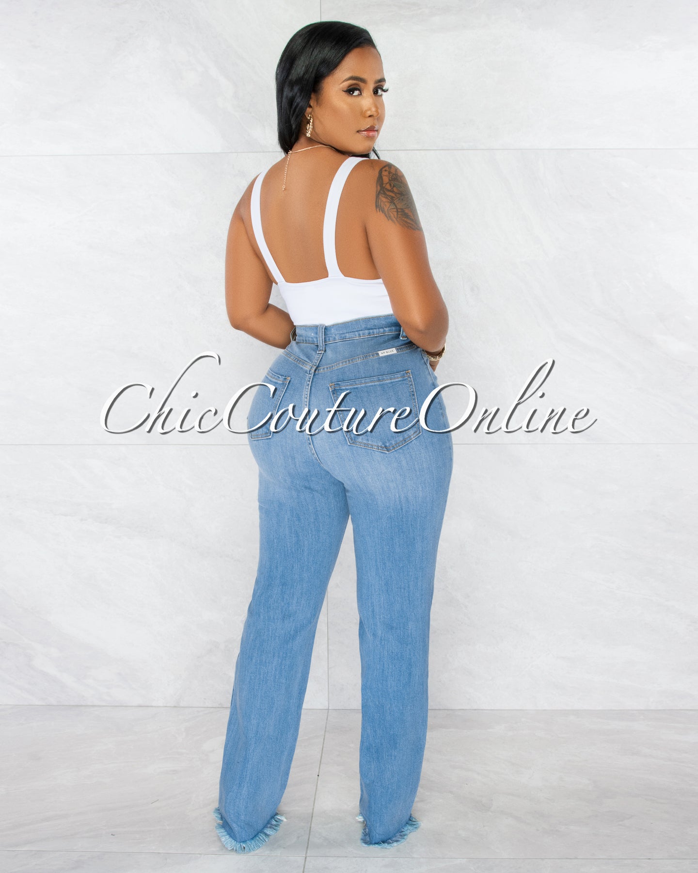 *Herra Medium Blue Denim Destroyed Boyfriend Jeans