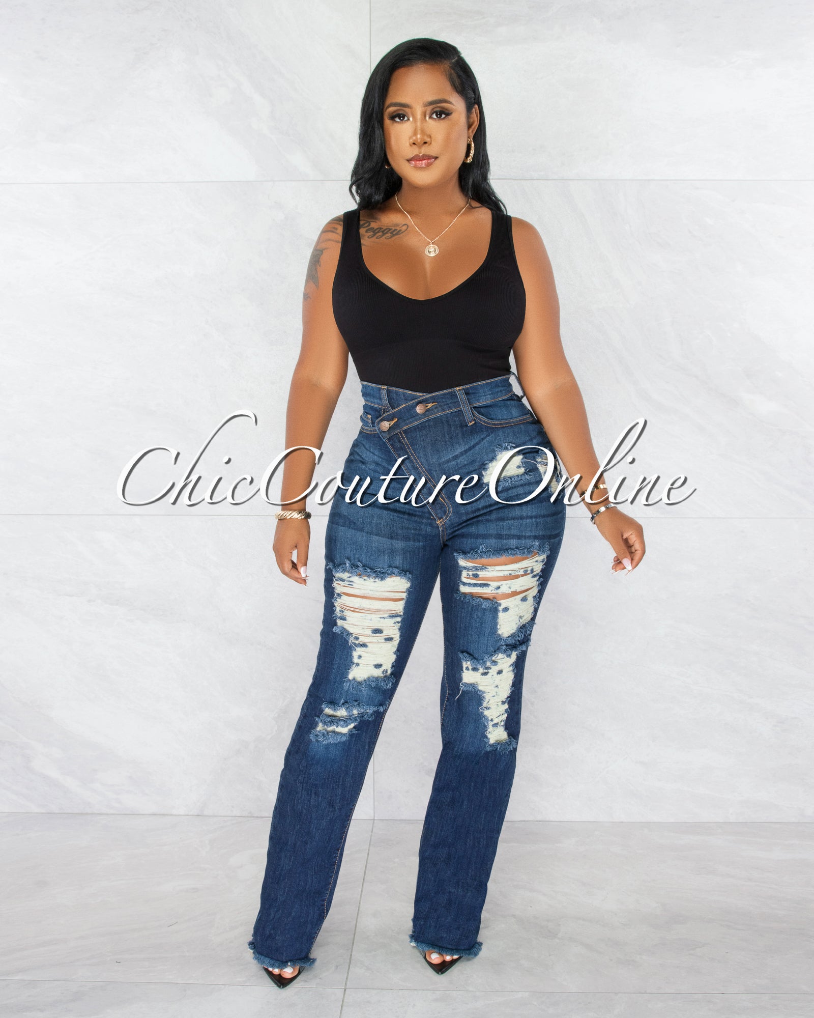 *Herra Dark Blue Denim Destroyed Boyfriend Jeans