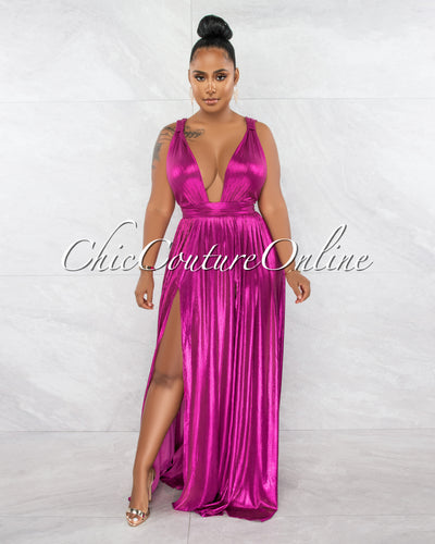Inna  Metallic Magenta Goddess Maxi Dress