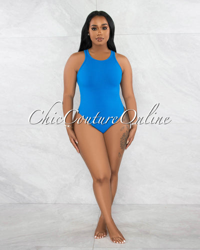 Dehana Royal Blue Ribbed Bodysuit