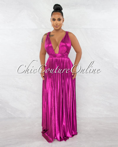 Inna  Metallic Magenta Goddess Maxi Dress