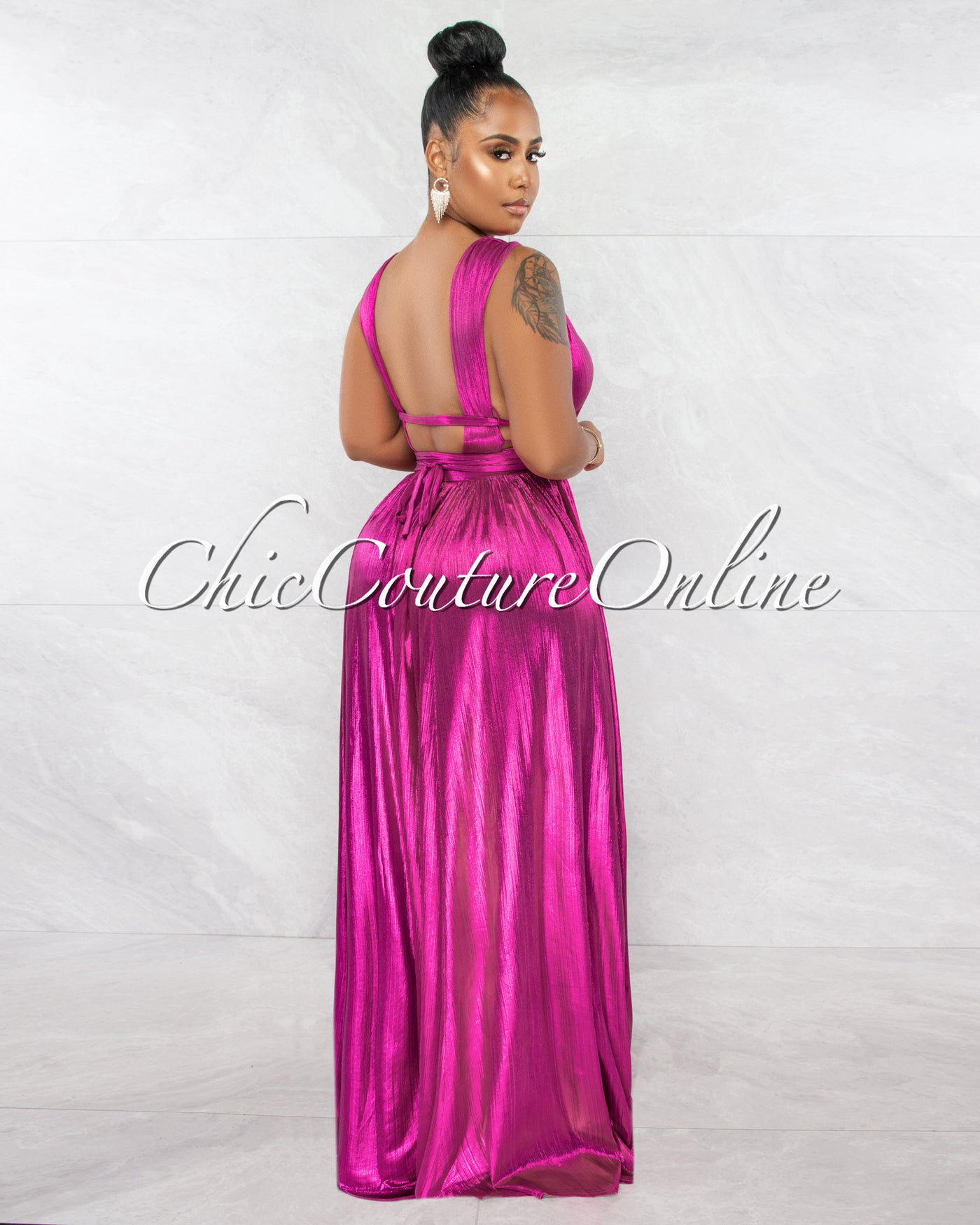 Inna  Metallic Magenta Goddess Maxi Dress