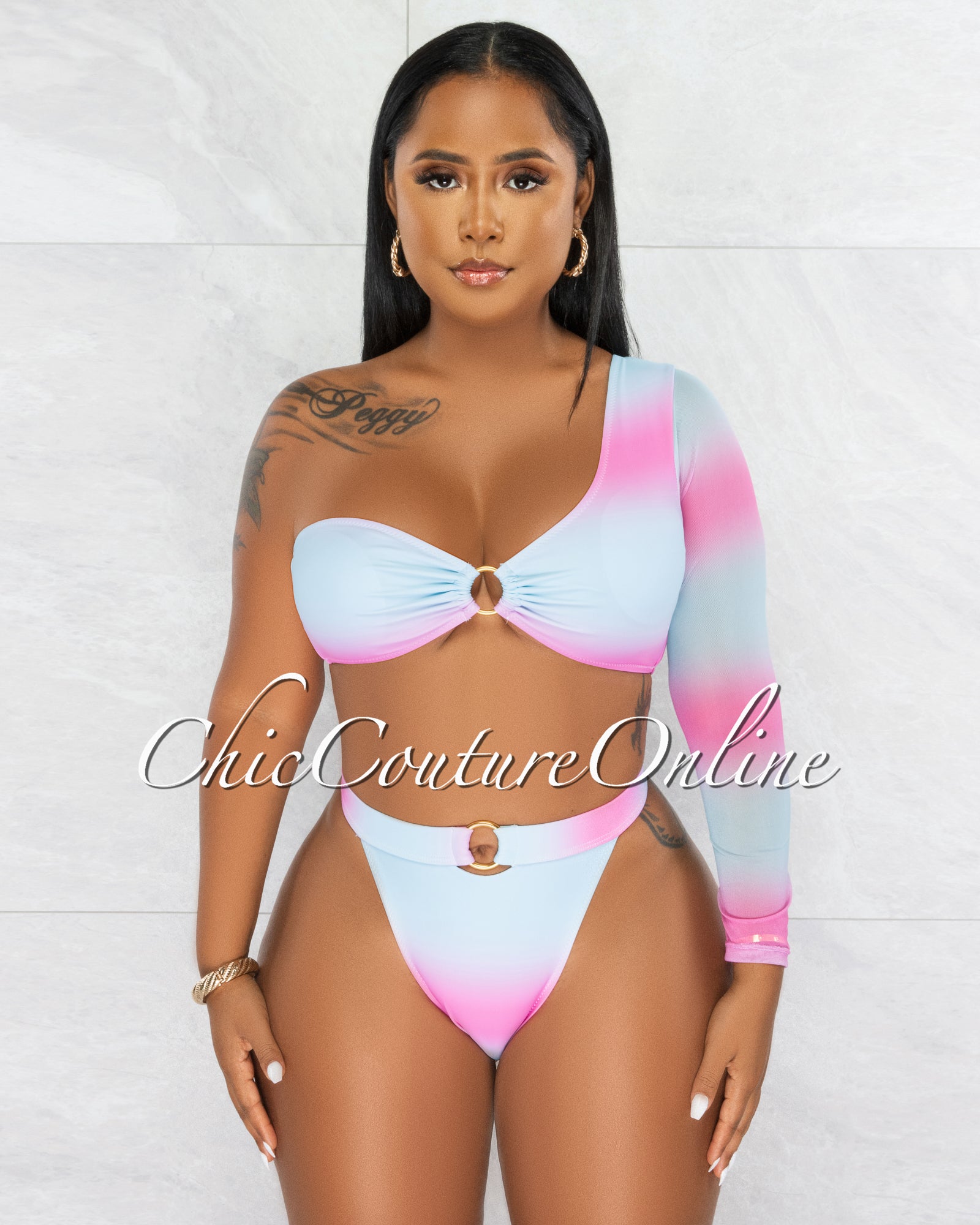 Manuel Cotton Candy Degrade Gold "O" Ring Two Piece Swimsuit