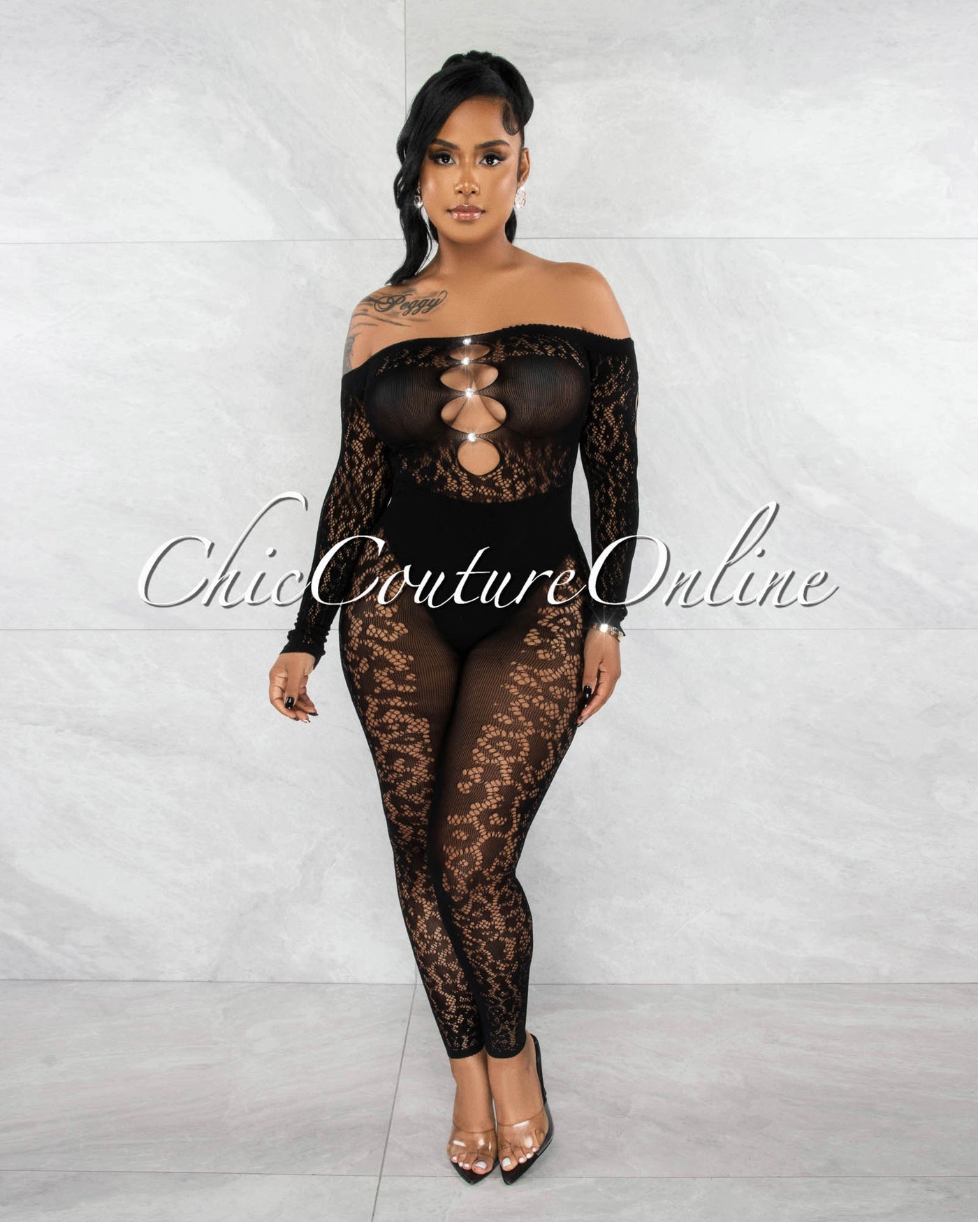 Meredia Black BodyCon Sheer Jumpsuit