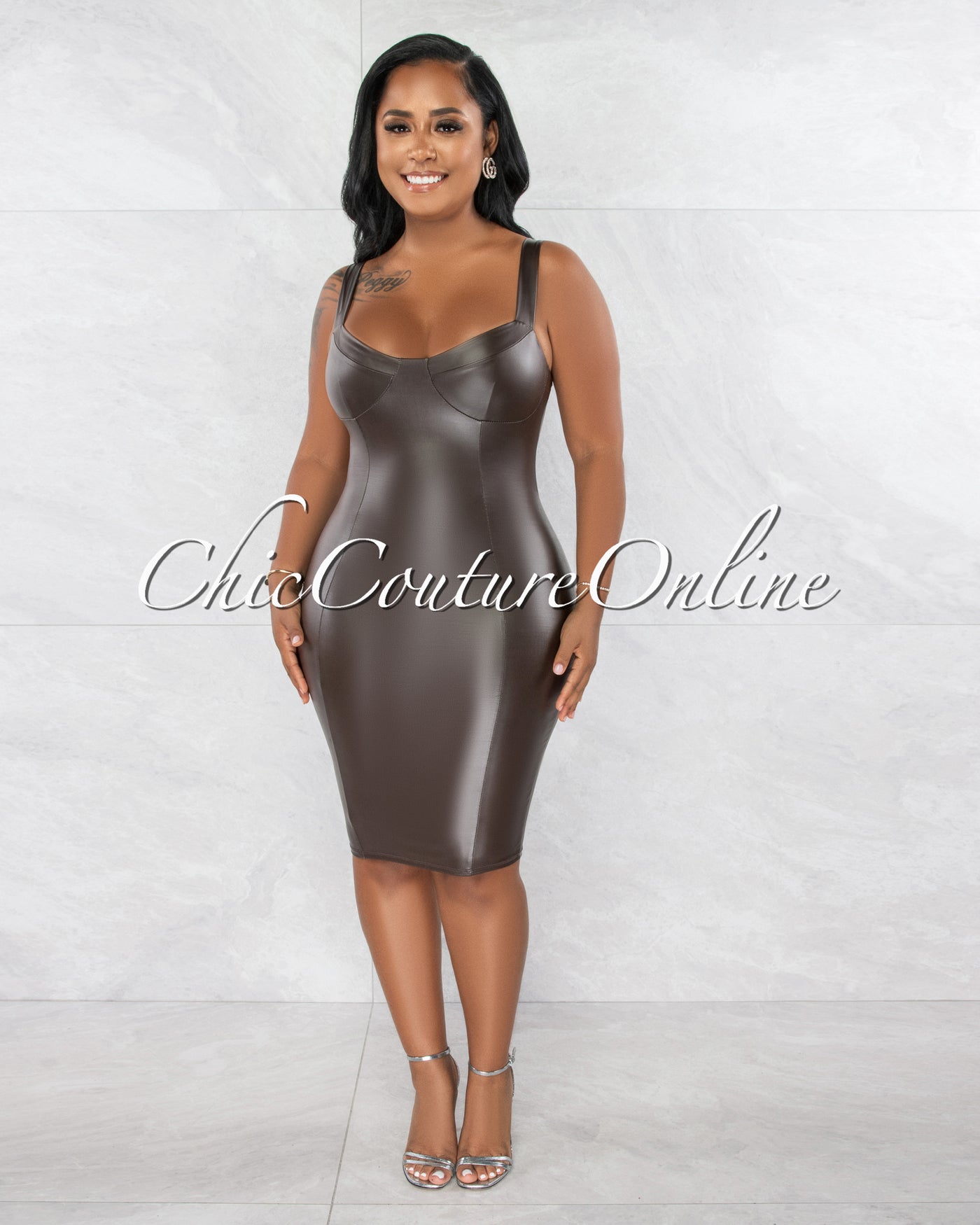 Vincent Chocolate Faux Leather Body-Con Dress