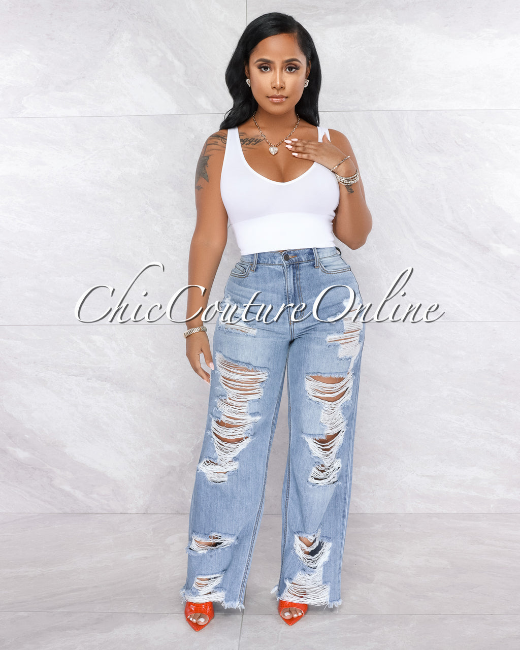 *Hannan Medium Denim Destroyed Boyfriend Jeans