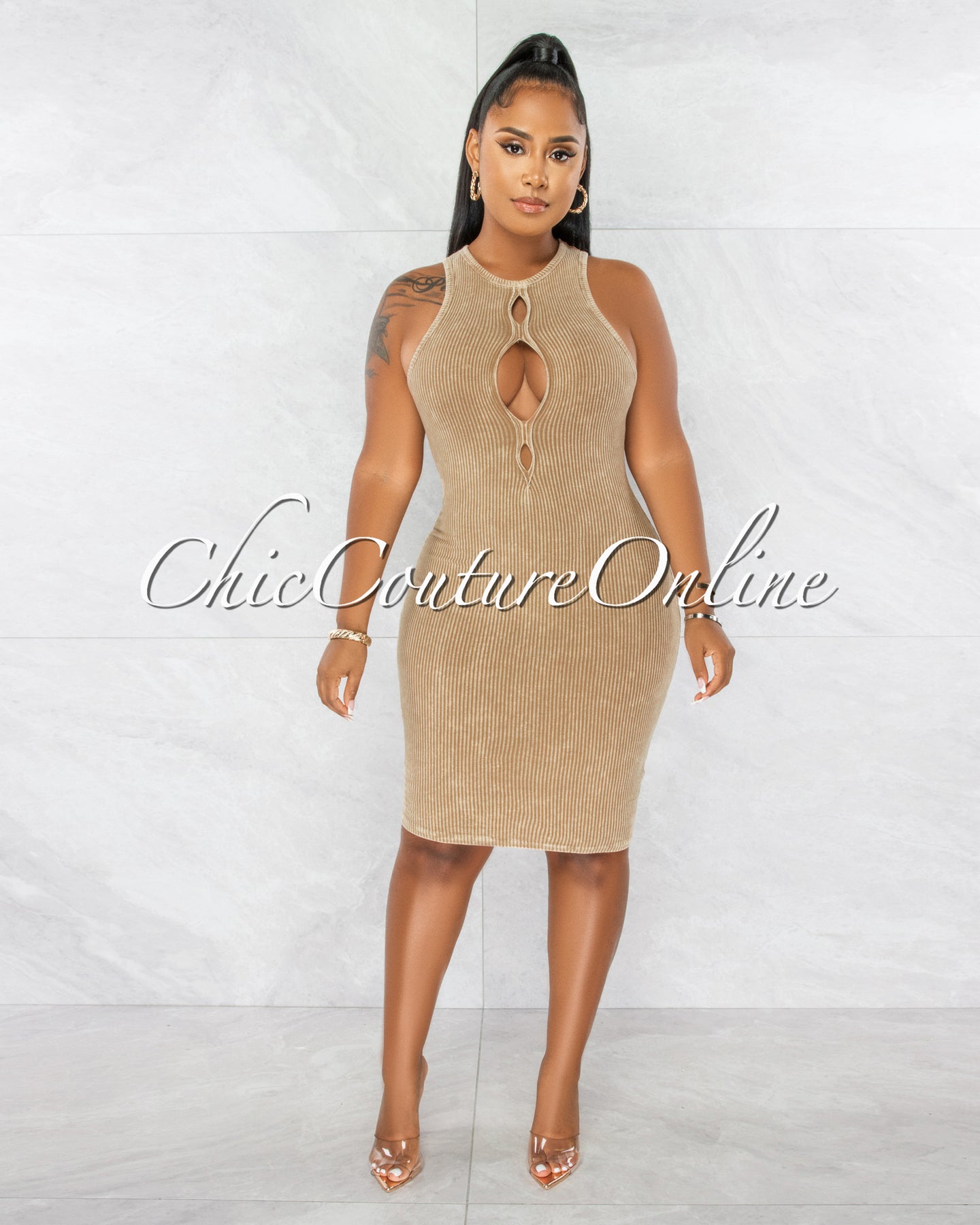 *Sephora Nude Washed Front Key-Hole Ribbed Dress