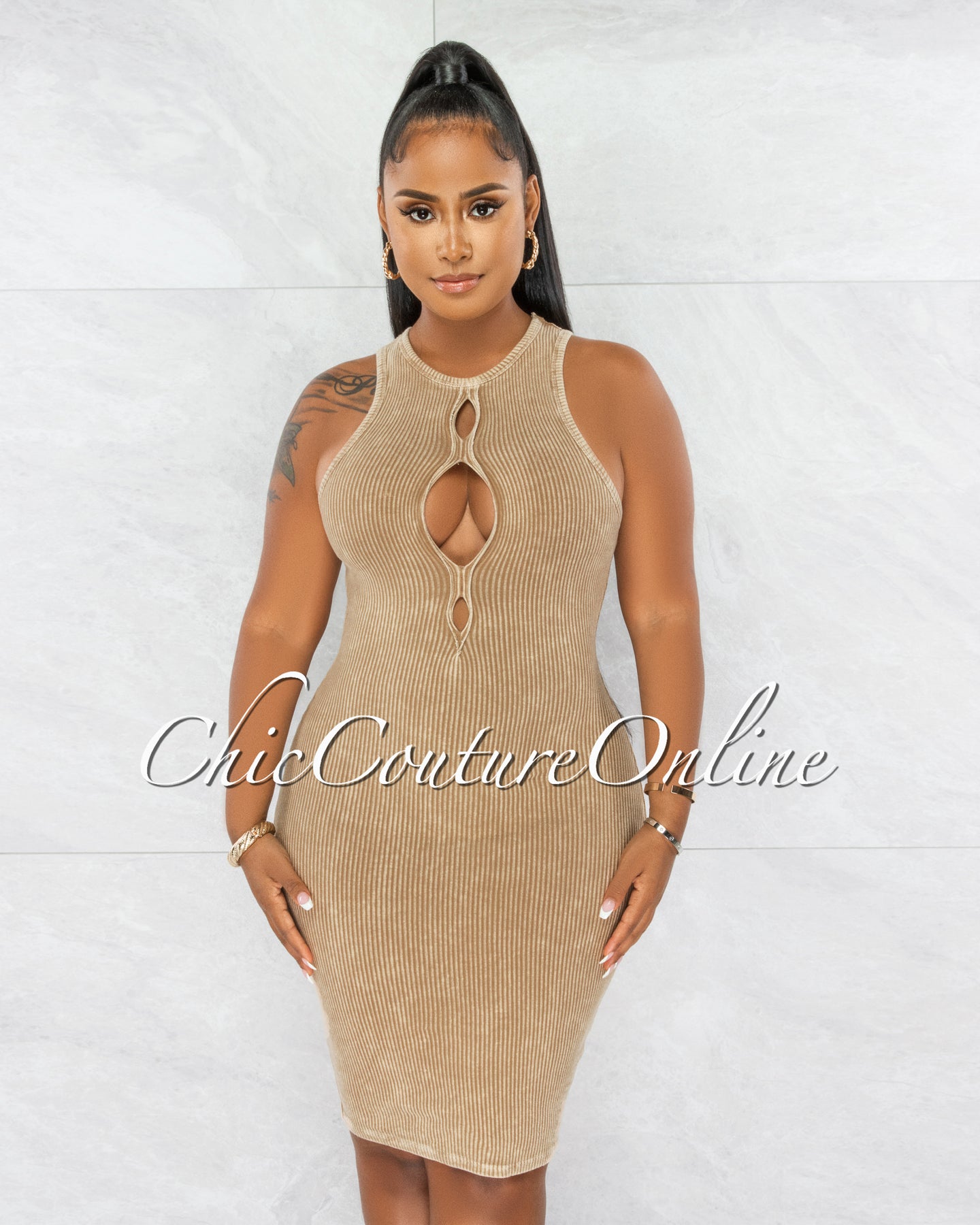 *Sephora Nude Washed Front Key-Hole Ribbed Dress