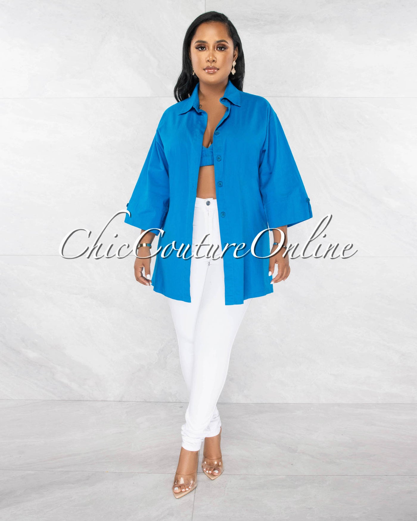 Nilan Deep Turquoise Shirt / Crop Top & Shorts 3 Piece Set