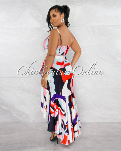 *Rivers White Multi-Color Print Wrap Ruffle Maxi Dress