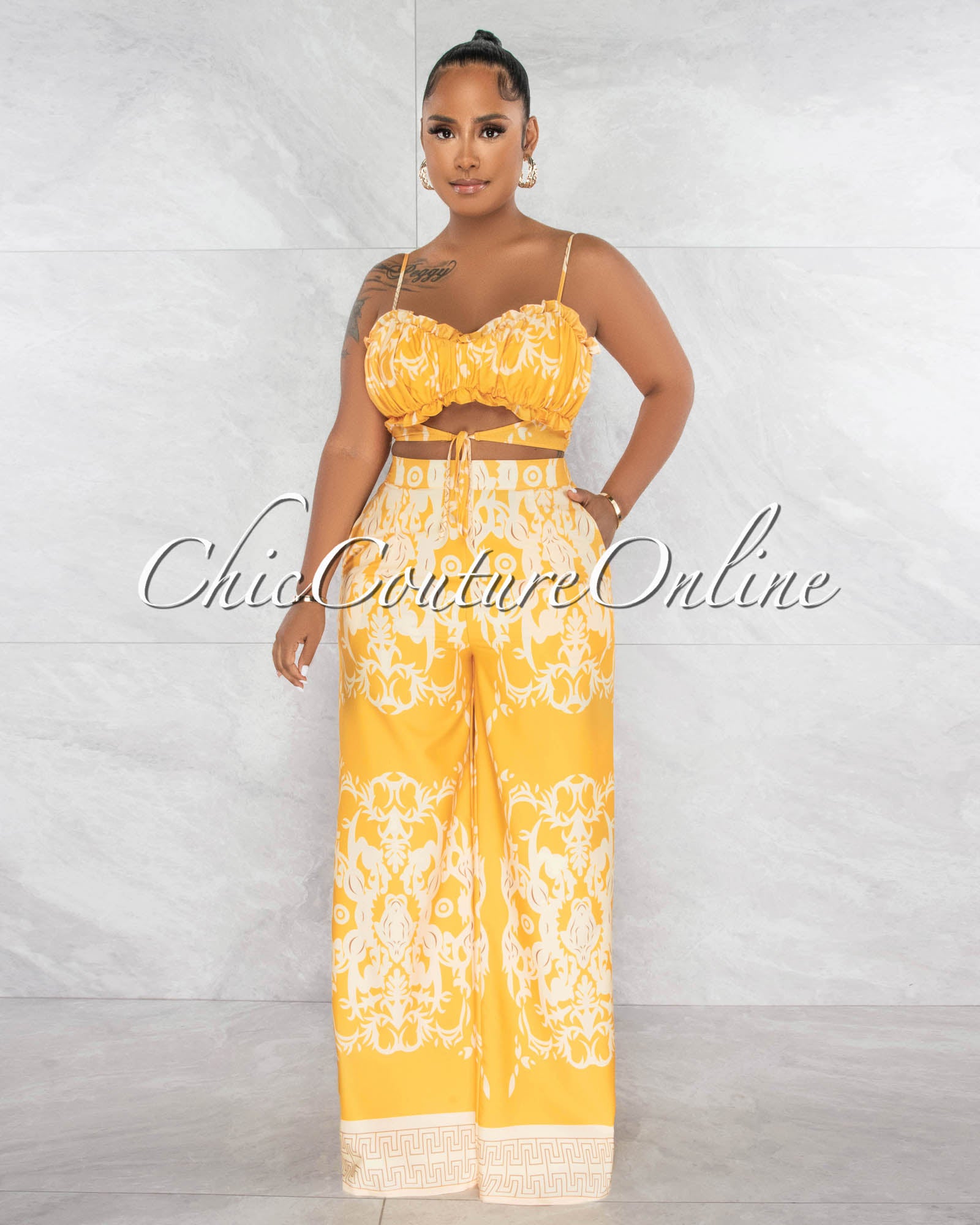 Anthony Ruched Tied Top & Wide Pants Set