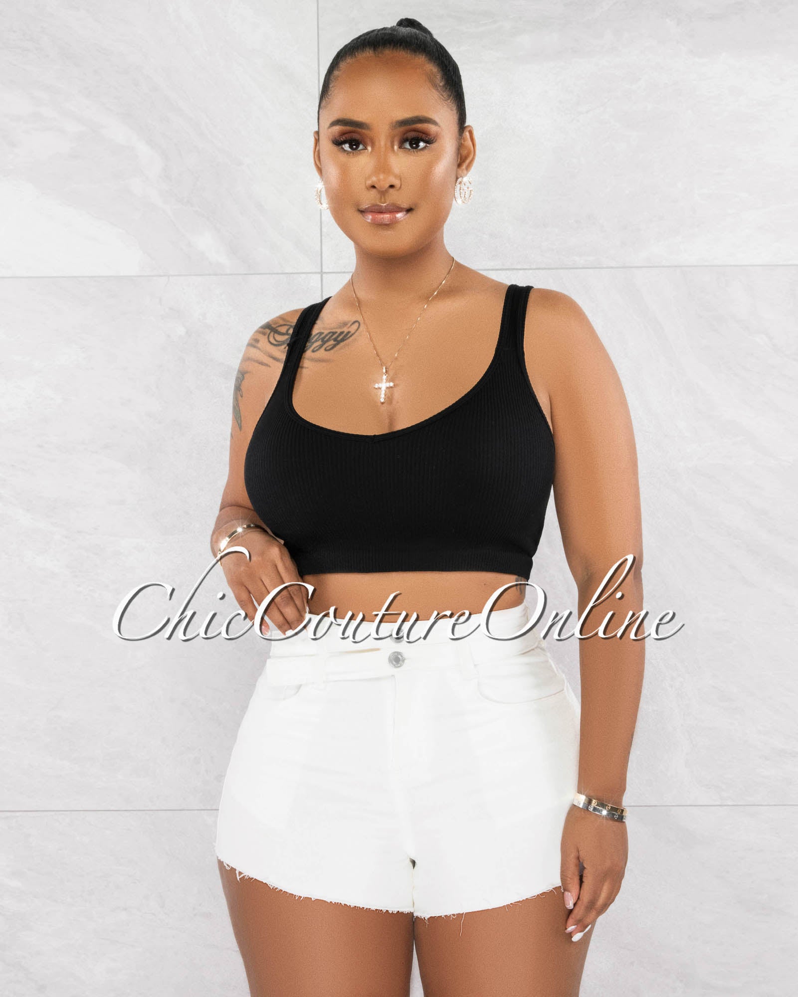 *Culpa Off-White High Waist Mini Denim Shorts
