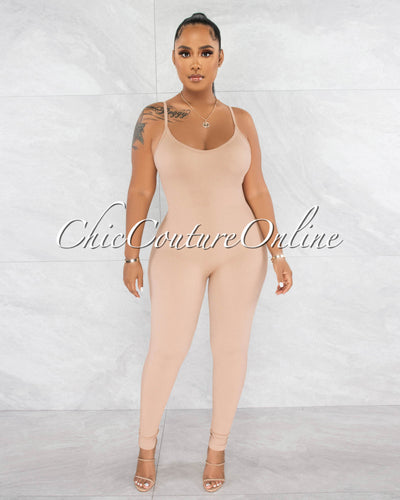 Petal Nude Ribbed BodyCon Jumpsuit