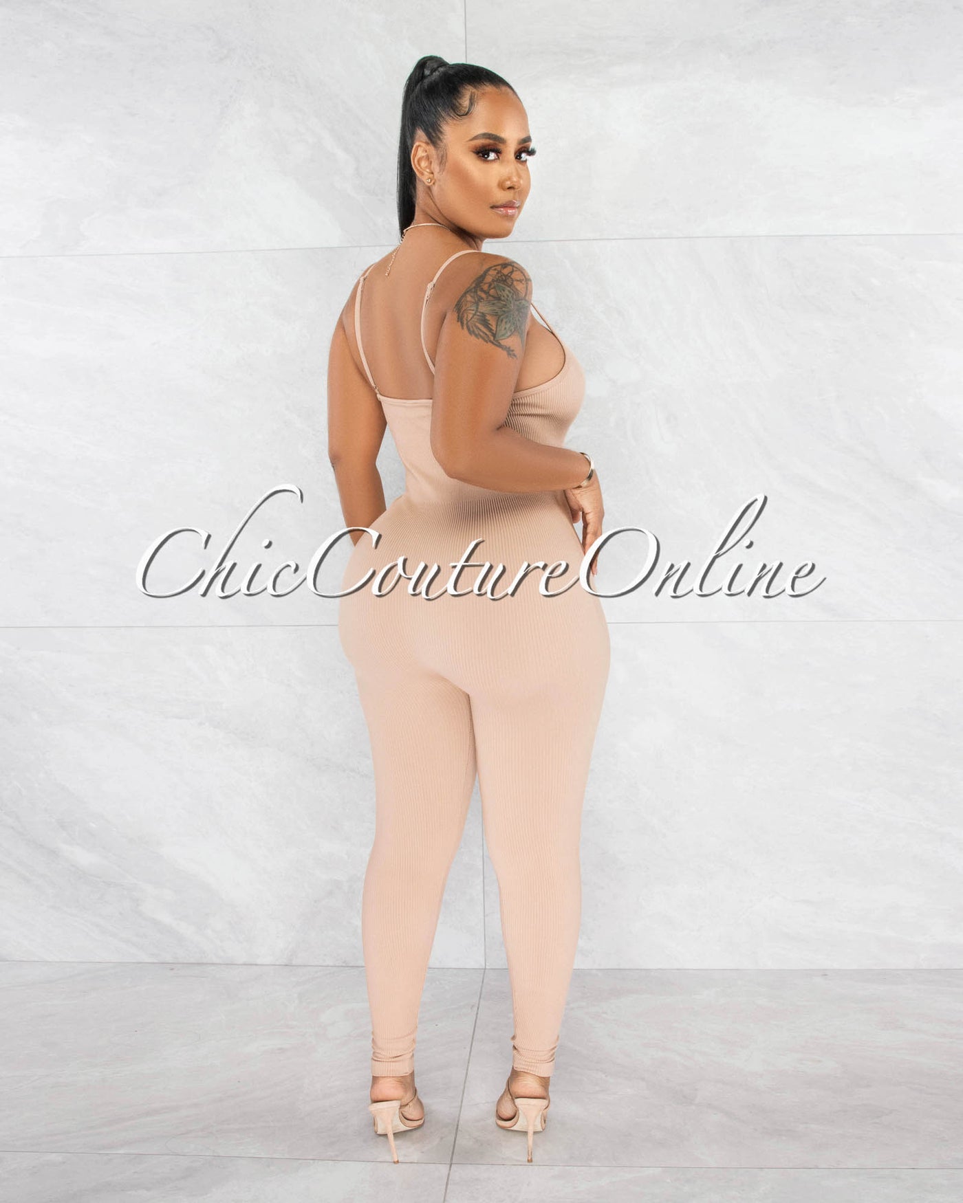 Petal Nude Ribbed BodyCon Jumpsuit