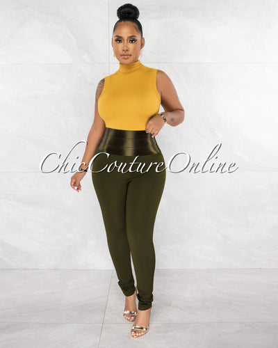 *Sevilen Olive Green High Silky Waistband Leggings