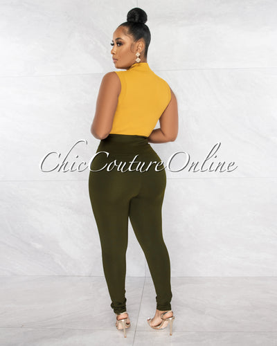 *Sevilen Olive Green High Silky Waistband Leggings