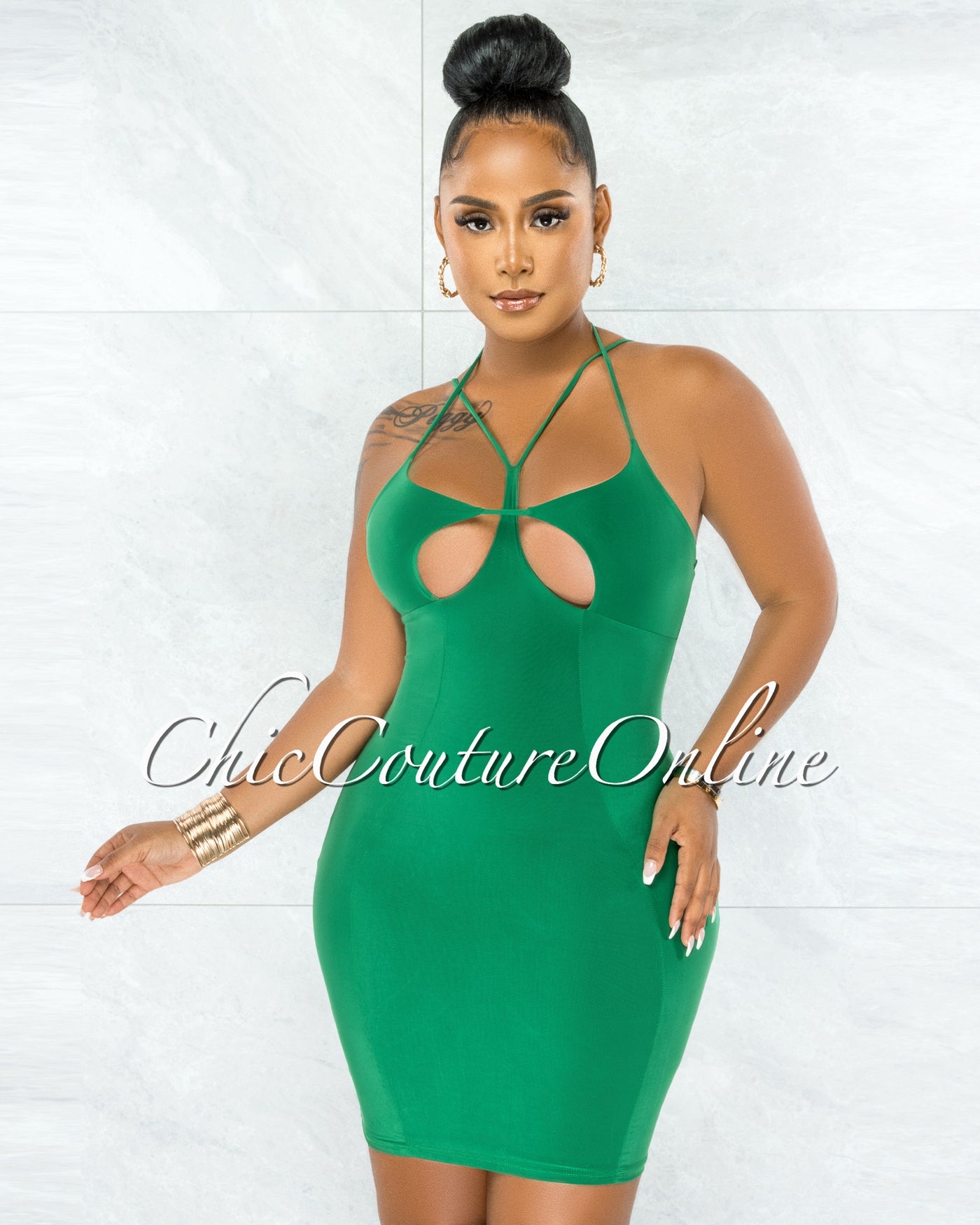 Harris Green Bust Cut-Out Strappy Mini Dress Chic Couture Online Harris Green Bust Cut-Out Strappy Mini Dress Chic Couture Online