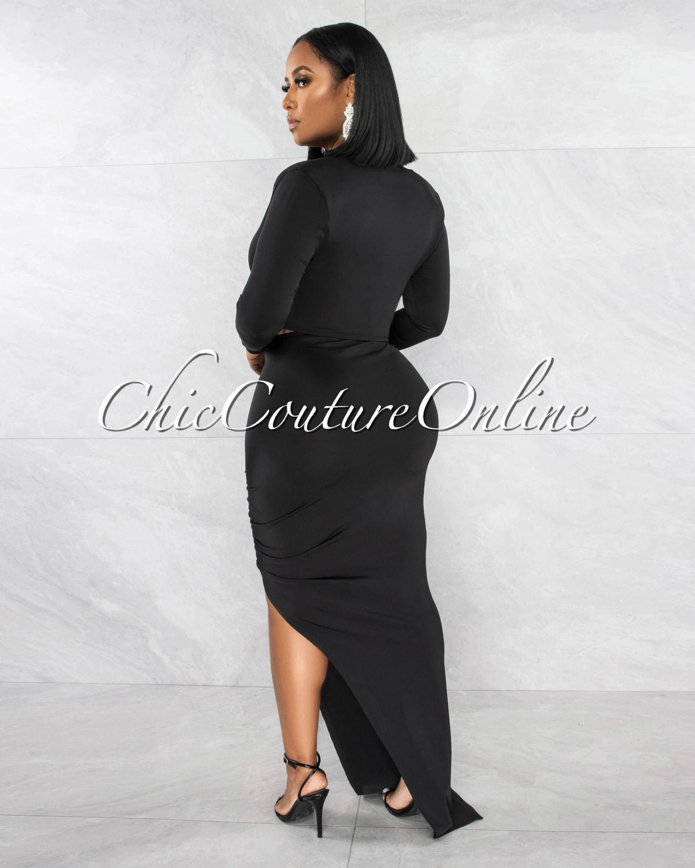 *Urania Black Cut-Out Waist Draped Maxi Dress