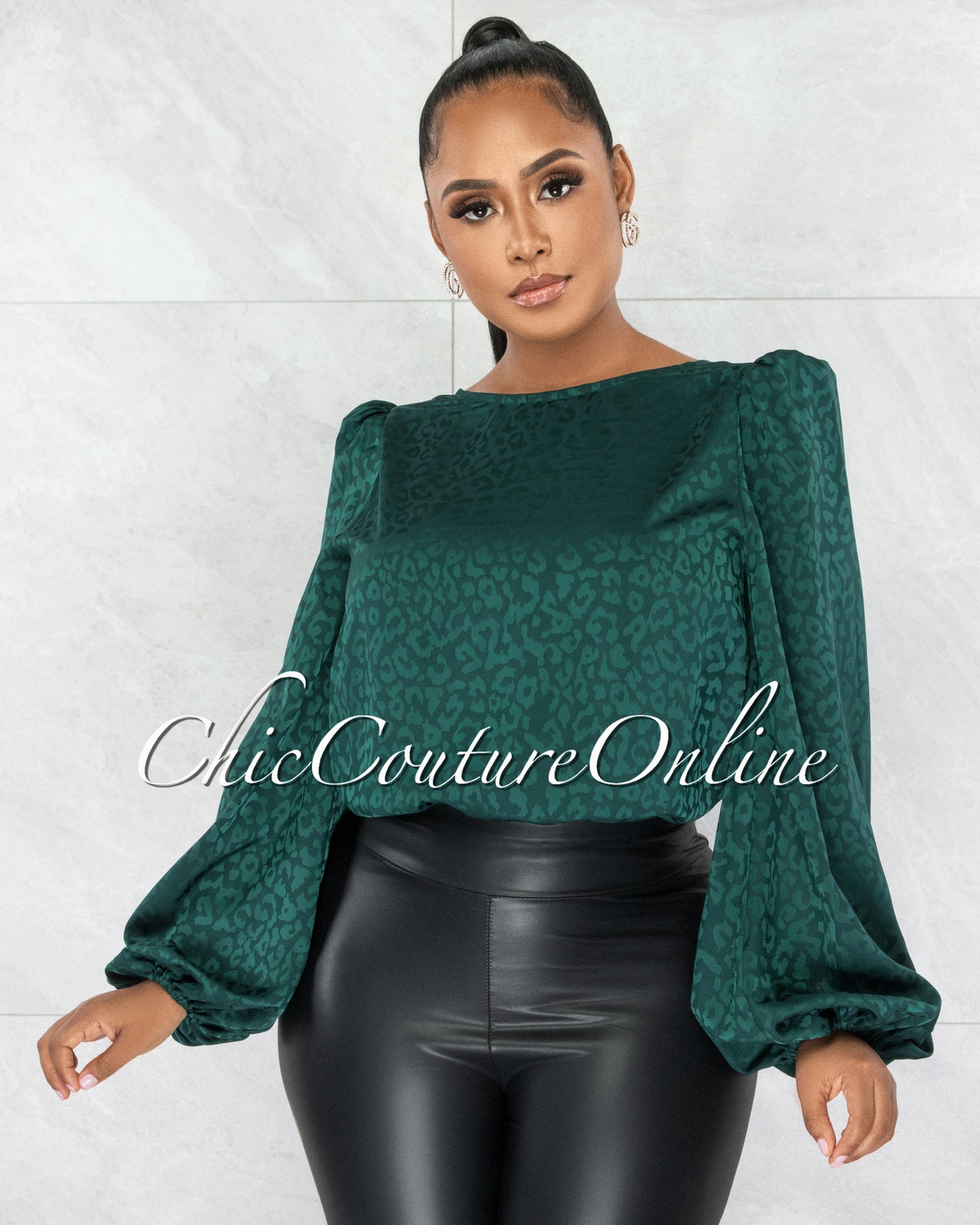 *Marcela Hunter Green Leopard Silky Low Back Bodysuit