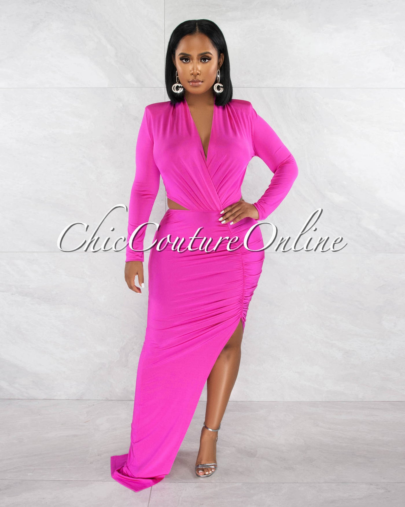 *Urania Magenta Cut-Out Waist Draped Maxi Dress