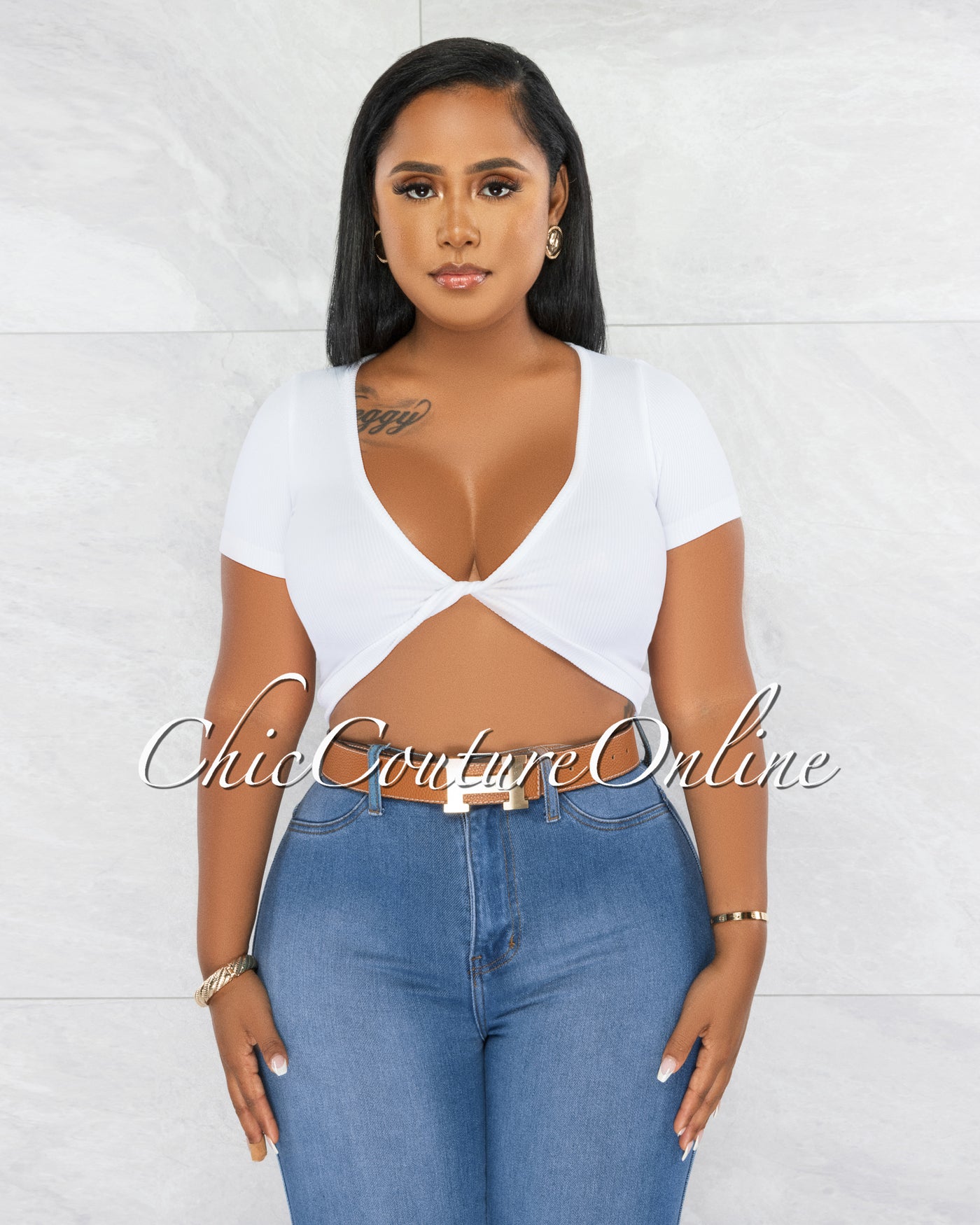 *Brandon White Torn Crop Ribbed Top