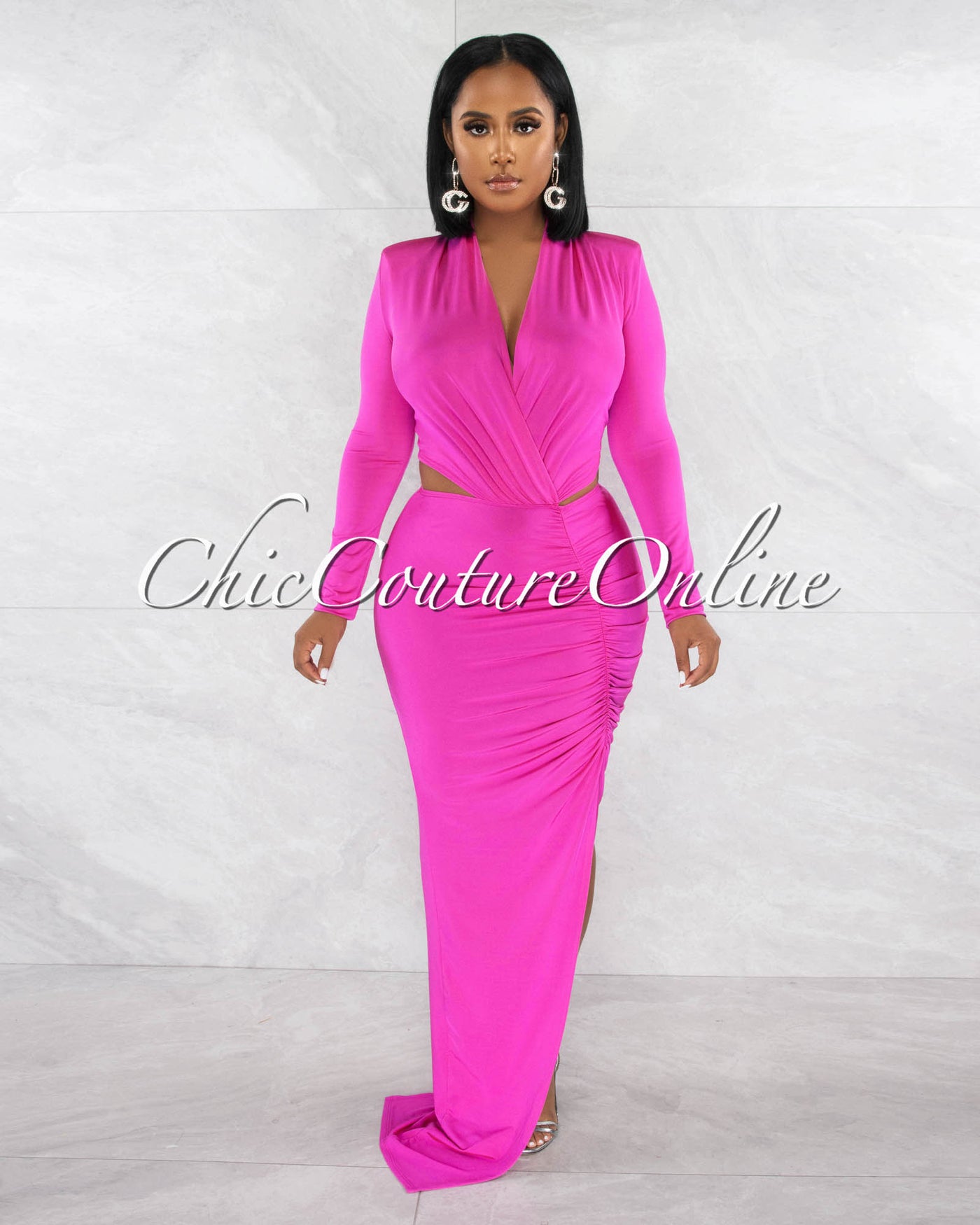 *Urania Magenta Cut-Out Waist Draped Maxi Dress