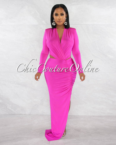 *Urania Magenta Cut-Out Waist Draped Maxi Dress