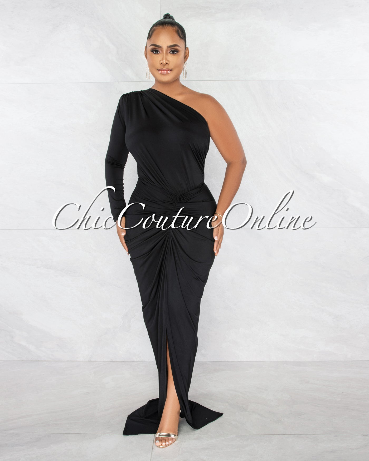 Kimber Black Single Shoulder Draped Maxi Dress