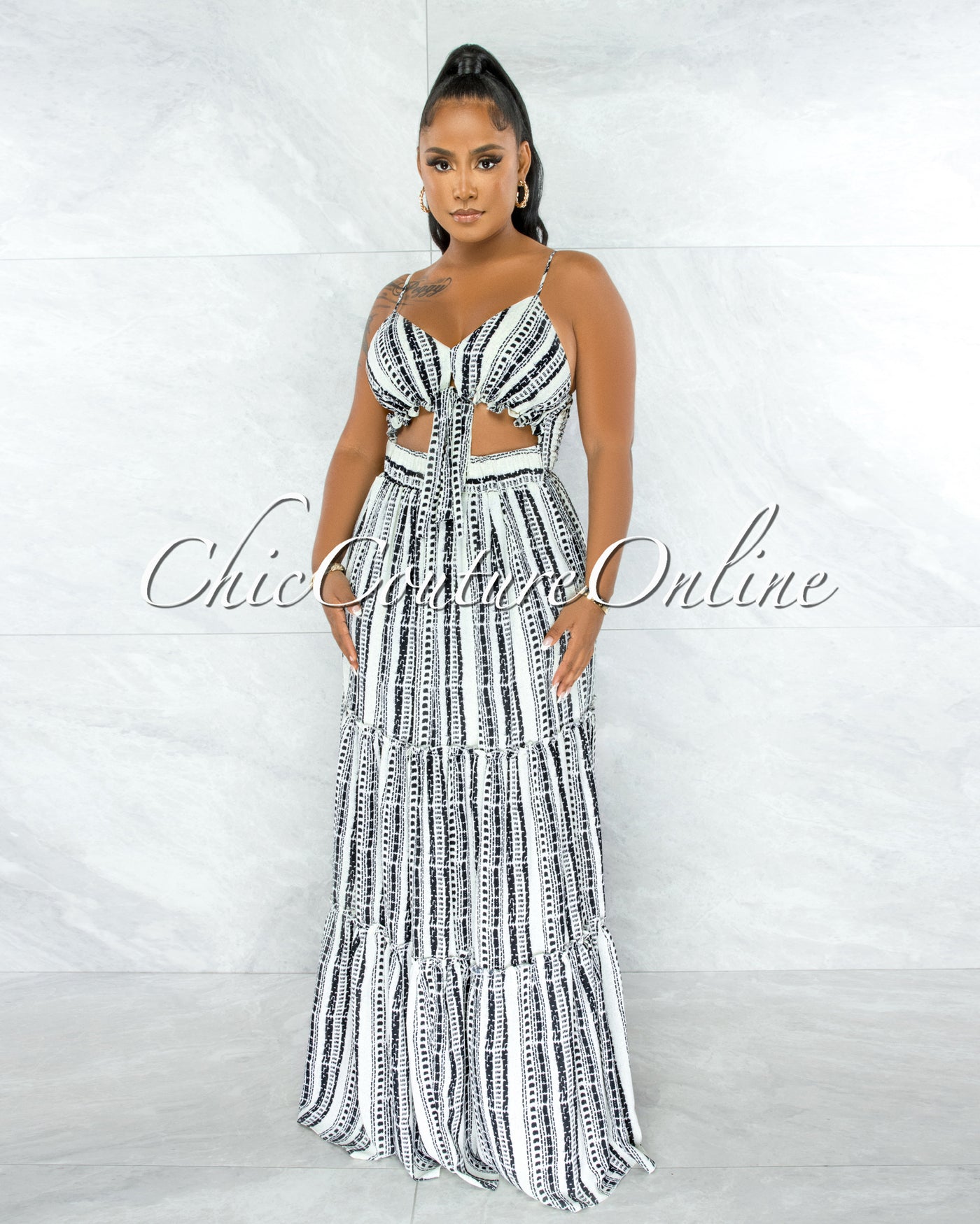 Ohane Black White Print Cut-Out Maxi Dress