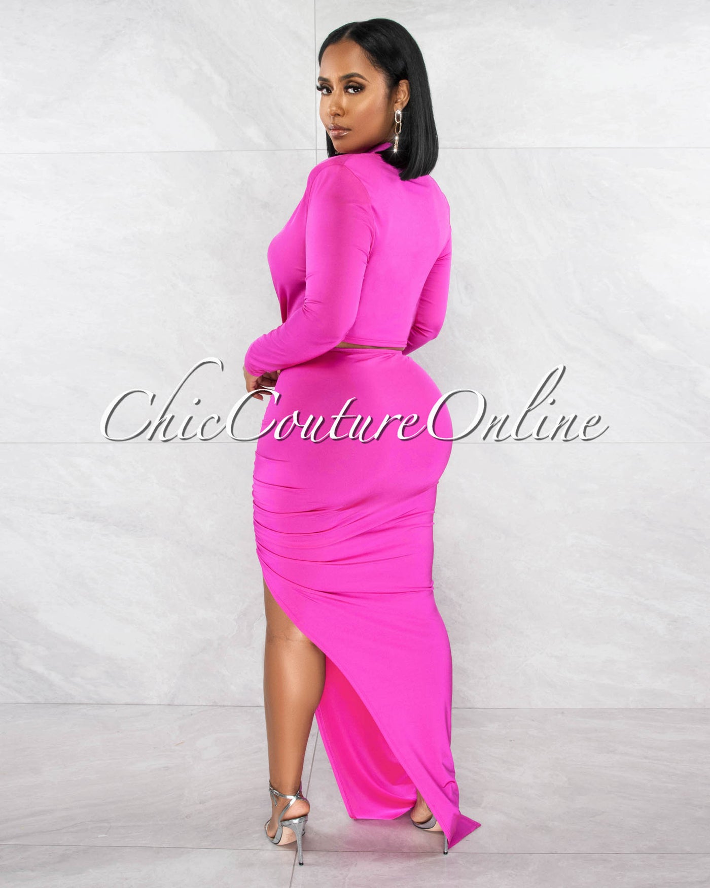 *Urania Magenta Cut-Out Waist Draped Maxi Dress