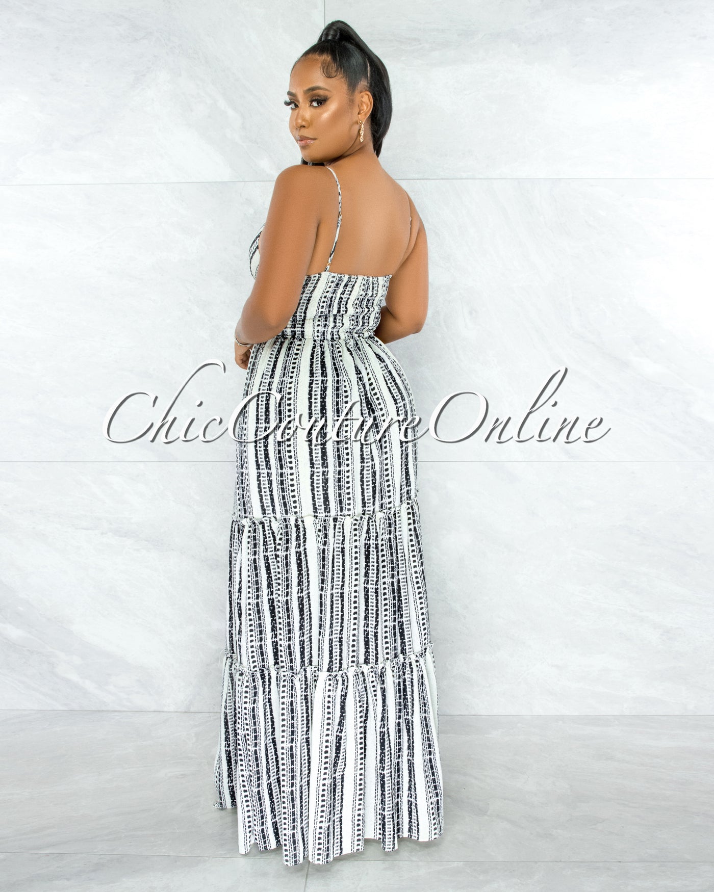 Ohane Black White Print Cut-Out Maxi Dress