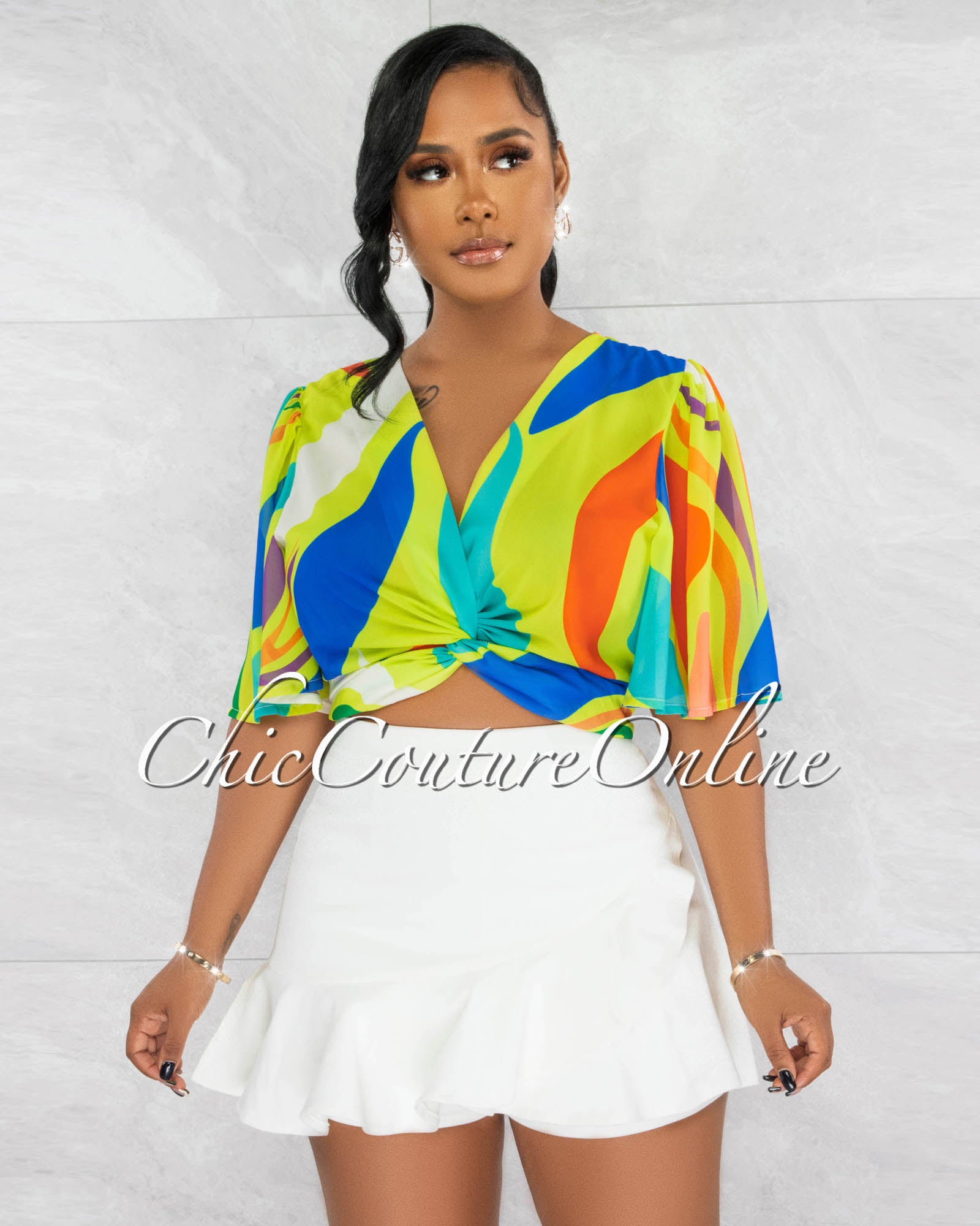 *Bundy Off-White Denim Ruffle Skort
