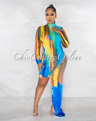 *Junia Multi-Color Tie-Dye Print Train Mini Dress