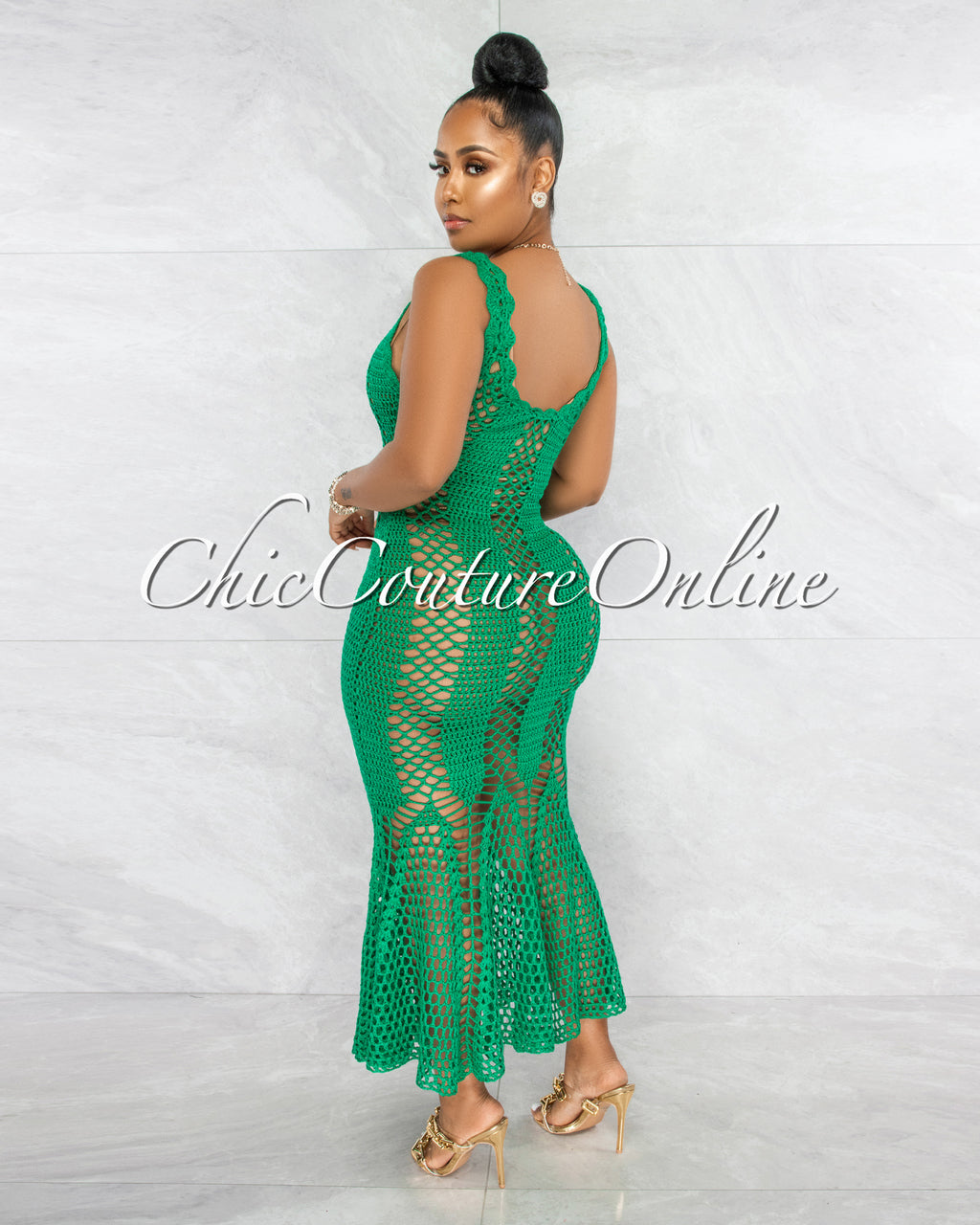 *Simoneta Emerald Green Crochet Cover-Up Maxi Dress