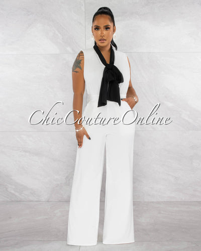 Medusa Off-White Black Neck-Tie Wide Legs Jumpsuit