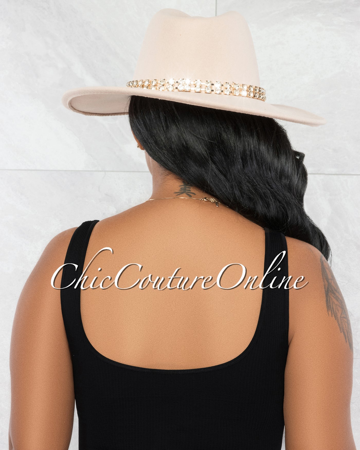 Panama Cream Faux Sued Rhinestones Fedora Hat
