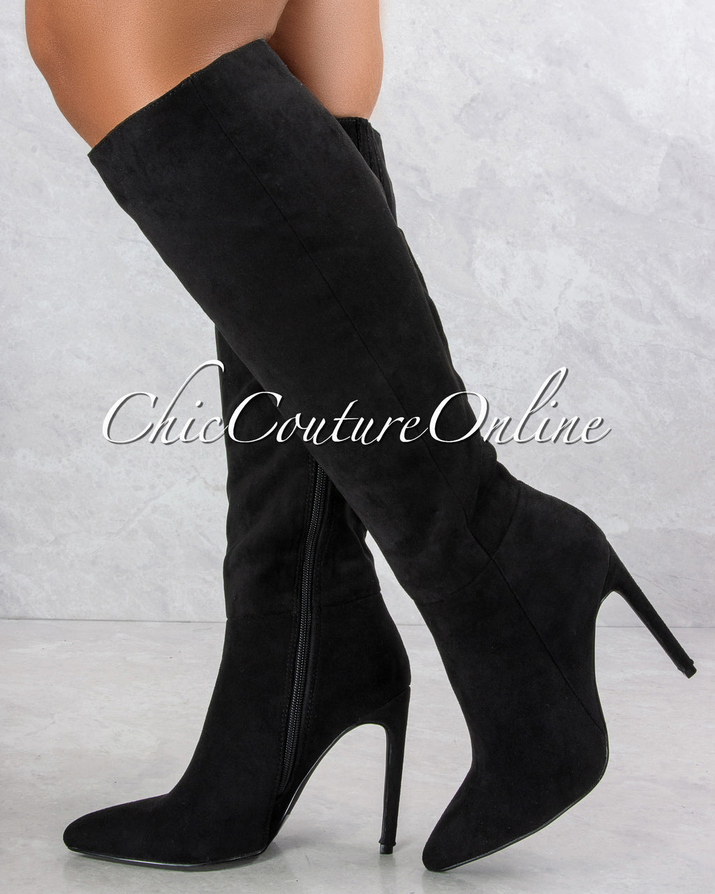 *Vegas Black Faux Suede High Boots