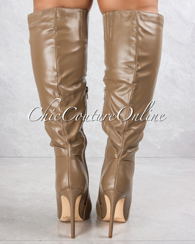 Casanova Mocha Faux Leather High Boots