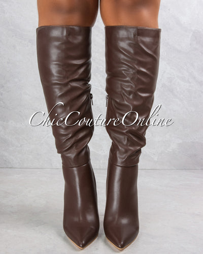 Casanova Brown Faux Leather High Boots
