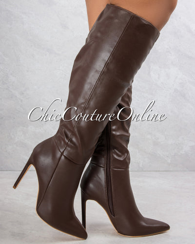 Casanova Brown Faux Leather High Boots